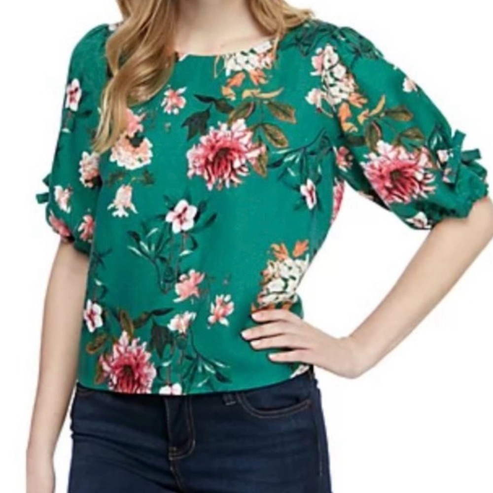 Grace Elements Teal and Pink Floral Blouse